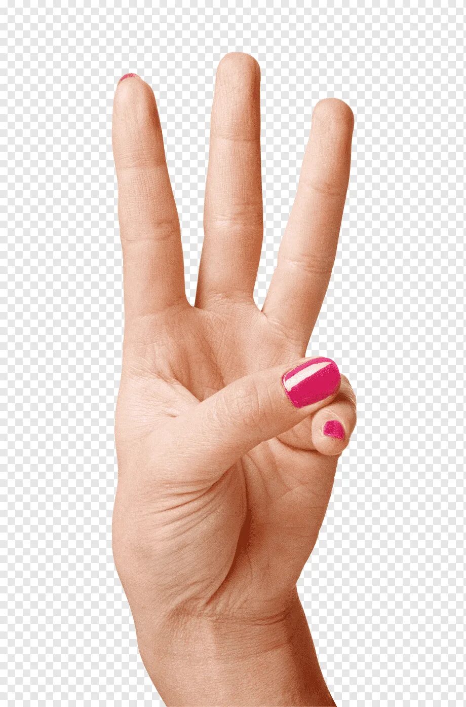 Три показывать. Три пальца. Женские пальцы.