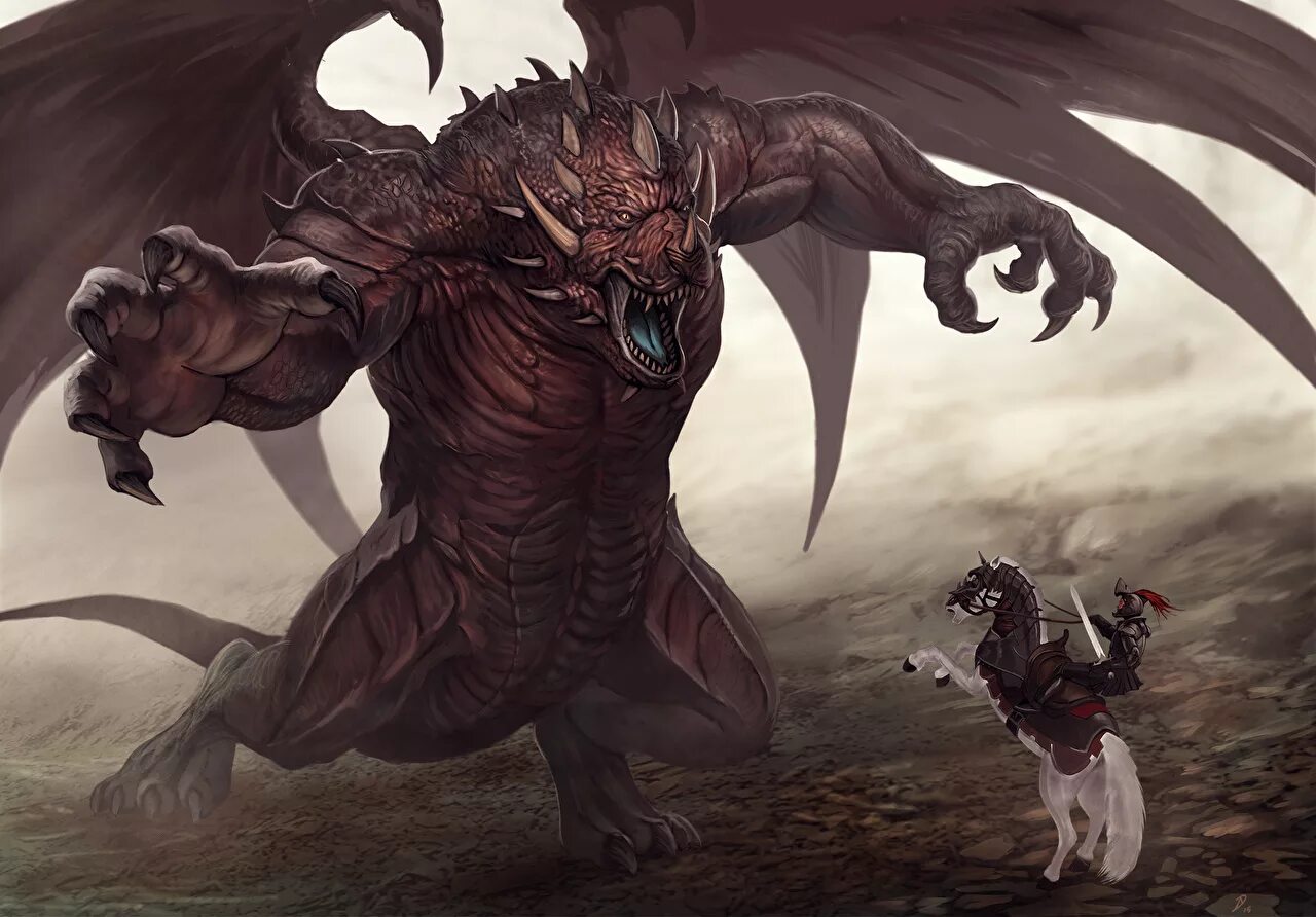 сражение фэнтези. сражается с монстром. огромный дракон. герои эпическое фэнтези. бой с чудовищем.