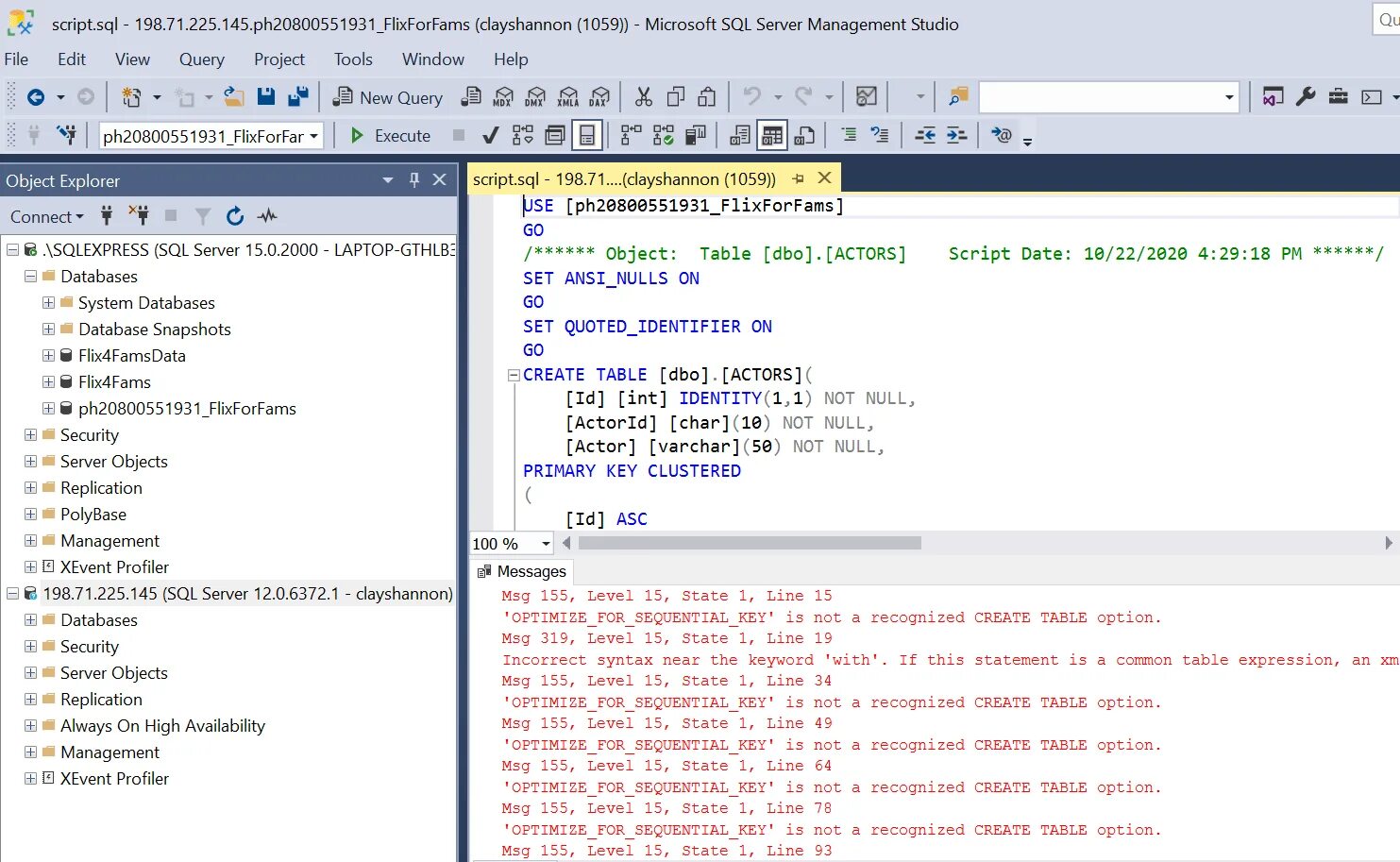 Скрипт ми. Sql скрипт. line 2: incorrect syntax near the keyword &#039;where&#039;..