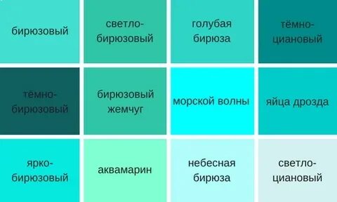Названия цветов бирюзовых оттенков