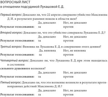 Постановка вопросов подлежащих разрешению присяжными