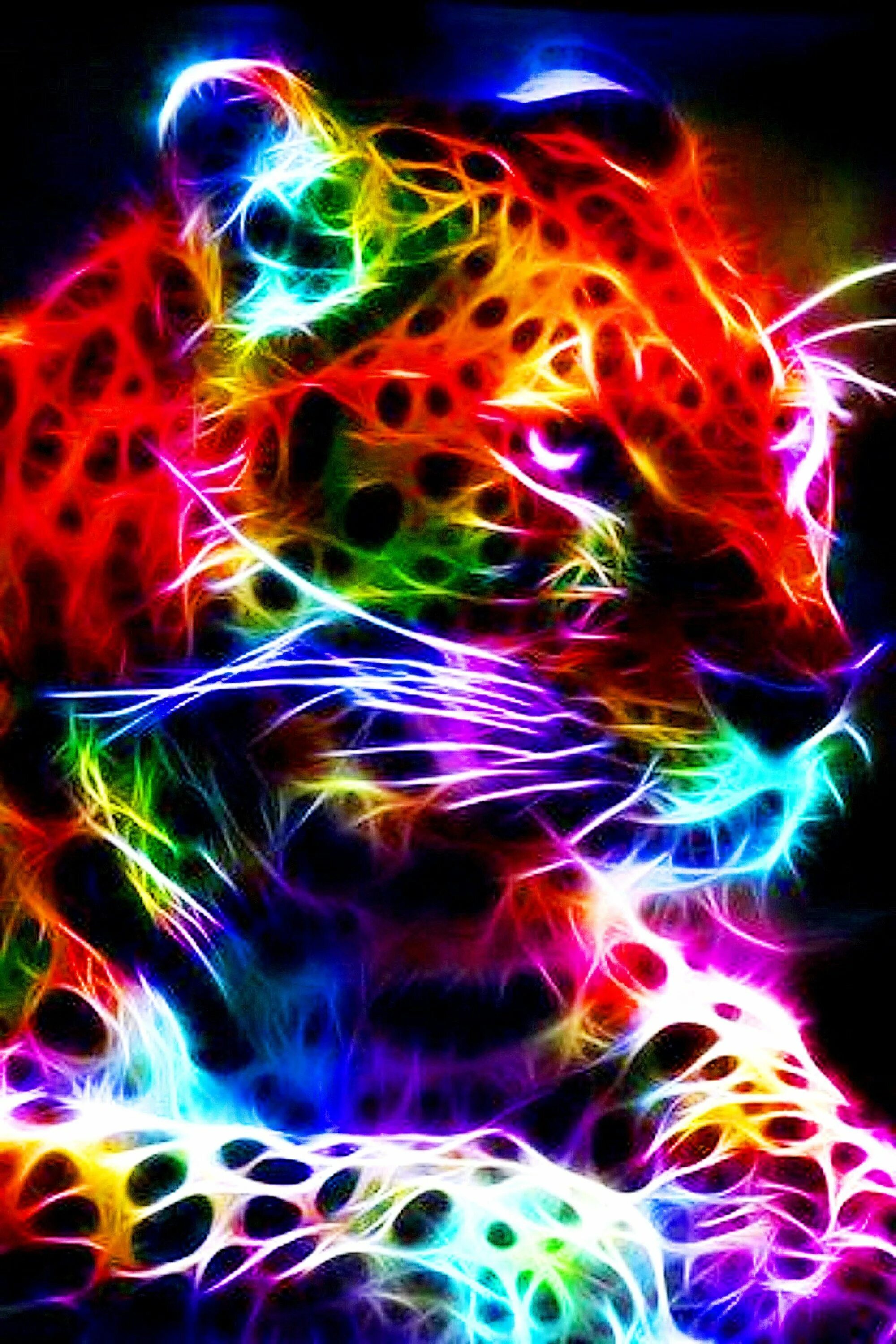 Неоновый леопард. Яркие животные. Разноцветный тигр. Неоновые картины. Закачать ее на телефон