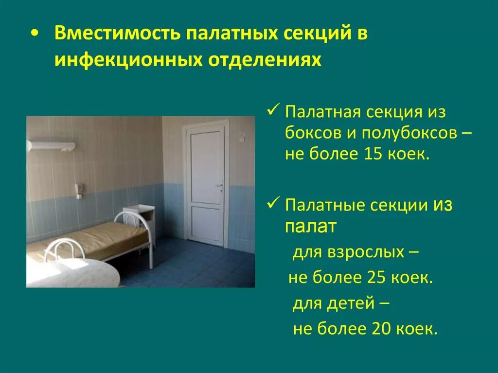 Сколько палат в рф. Палаты в инфекционном отделении. Гигиенические нормы палаты. Гигиенические требования к планировке инфекционного отделения. Гигиенические требования к палате, палатной секции.