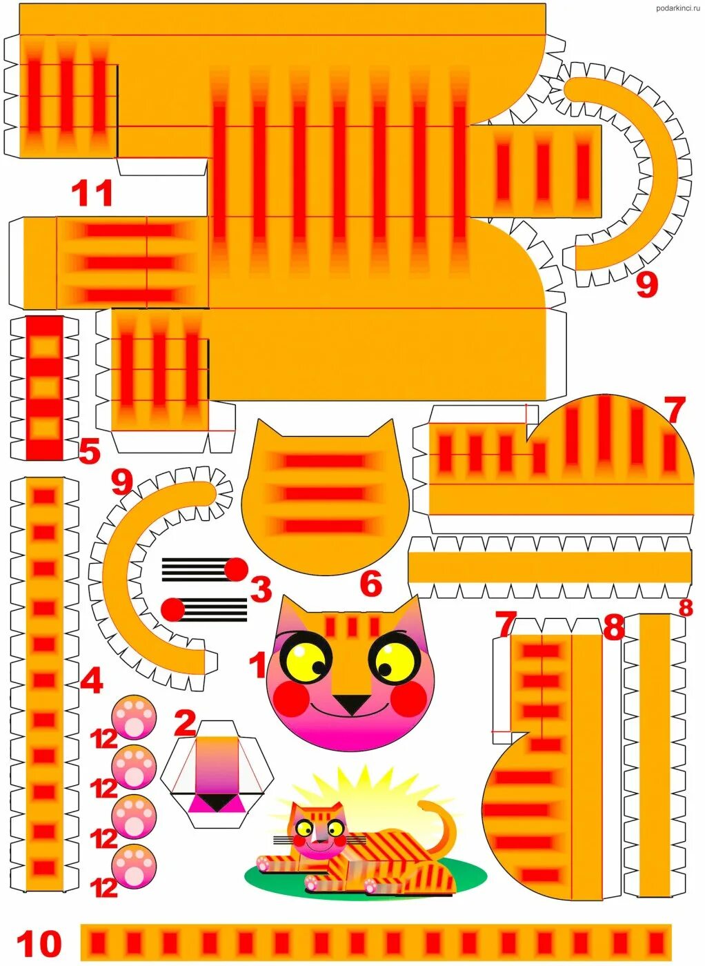 котик из бумаги. трафарет кошки для вырезания. игрушки для бумажных котиков. распечатки для поделок из бумаги.