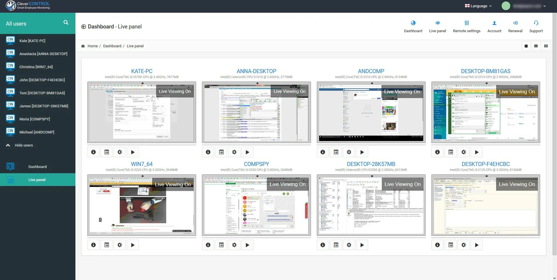 Live dashboard