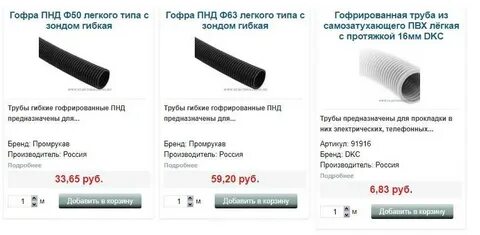 Размеры гофры для проводов
