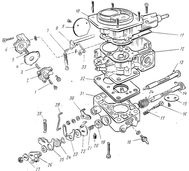 Детали карбюратора. Схема карбюратора 2107-1107010. Схема сборки карбюратора ДААЗ 2107 1107010. Схема сборки карбюратора 2105. Схема сборки карбюратора ВАЗ 2107.