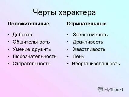 Какие есть отрицательные черты