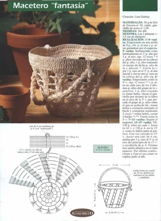 Receita Suporte para Plantas em Crochê Cabideiro de crochê, Padrões de flores de