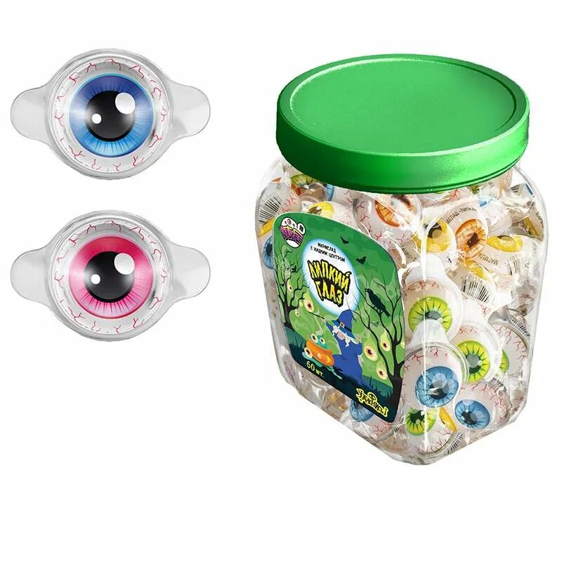 Игрушка в банке. Gummy eye. Липкий глаз. Липкий глаз. Жевательный мармелад мини кор 15гр.