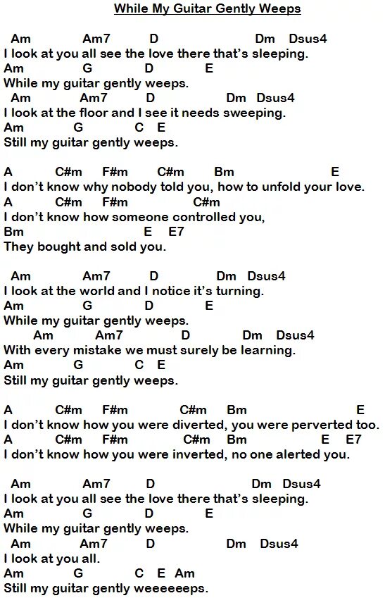 Песня my guitar. While my Guitar gently Weeps аккорды. While my Guitar gently Weeps на гитаре. While my Guitar gently Weeps аккорды для гитары. While Guitar gently Weeps табы.