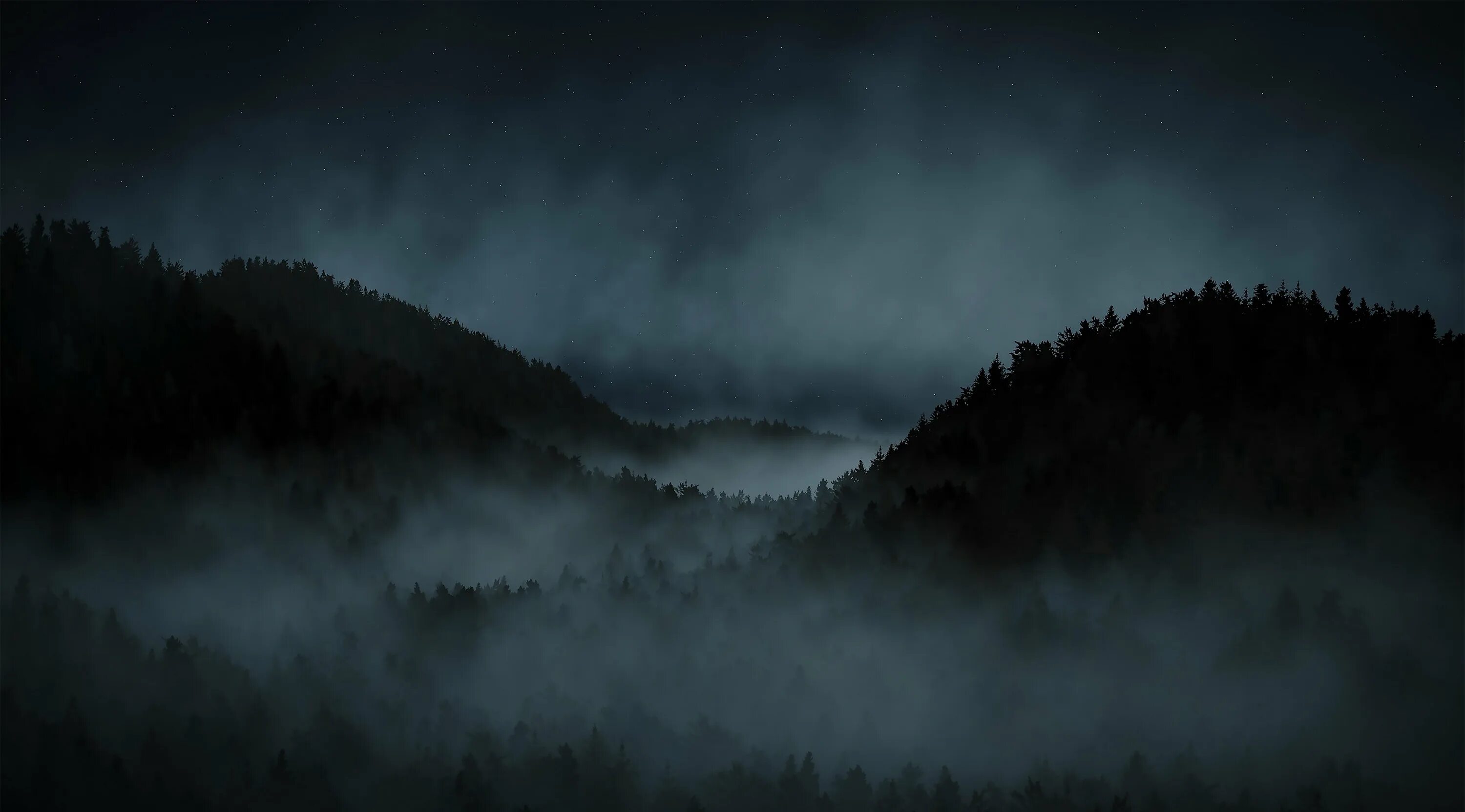 Темно ну. Ночной лес. Горы в тумане. Мрачный лес. Ночной лес в тумане.