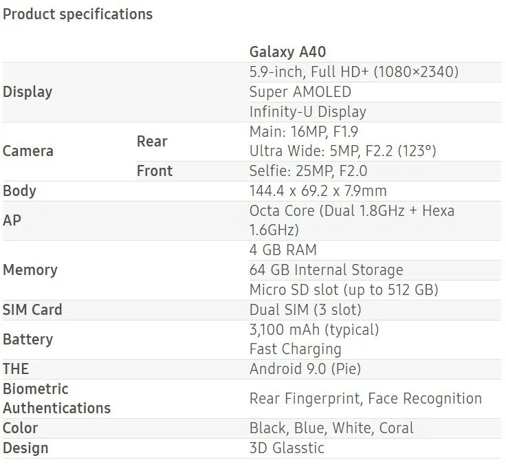 Сколько памяти симс 4. Specifications. Толщина модуля Galaxy a40. Самсунг а-40 сколько байт.