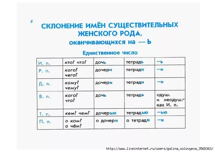 Гулять с дочерью род число склонение. Склонение имен существительных женского рода. Памятка склонения. Склонения существительных таблица. Склонение существительных с числами.