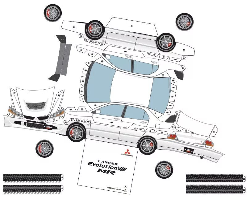Шаблон для склеивания машин. Бумажная модель Митсубиси Лансер Эволюшн. Развертка БМВ м3 ГТР. Развертка на Mitsubishi Lancer Evolution. Модель BMW e34 из бумаги.