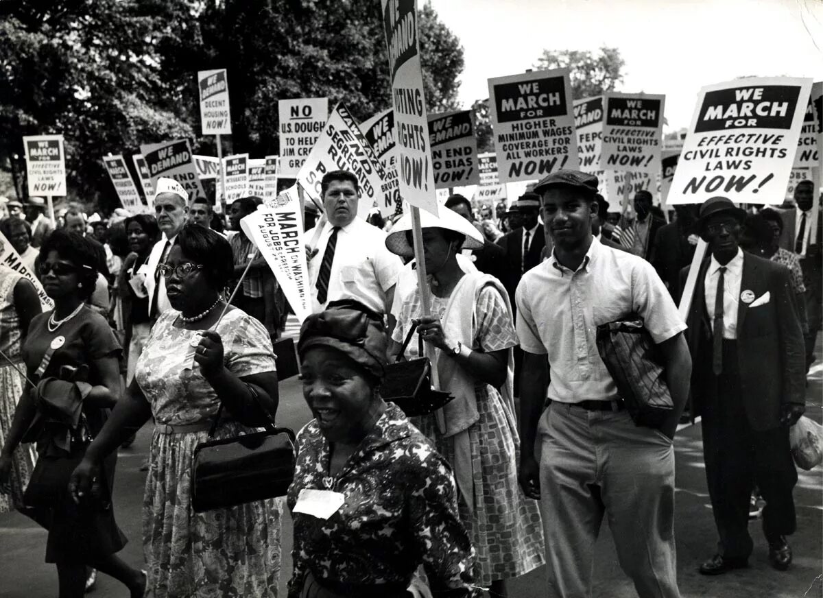 Движение против дискриминации. March on washington 1963. движение за гражданские права чернокожих в сша 1960. мартин лютер кинг-младший на марше на вашингтон, 1963 год. расовая революция в сша 1960.