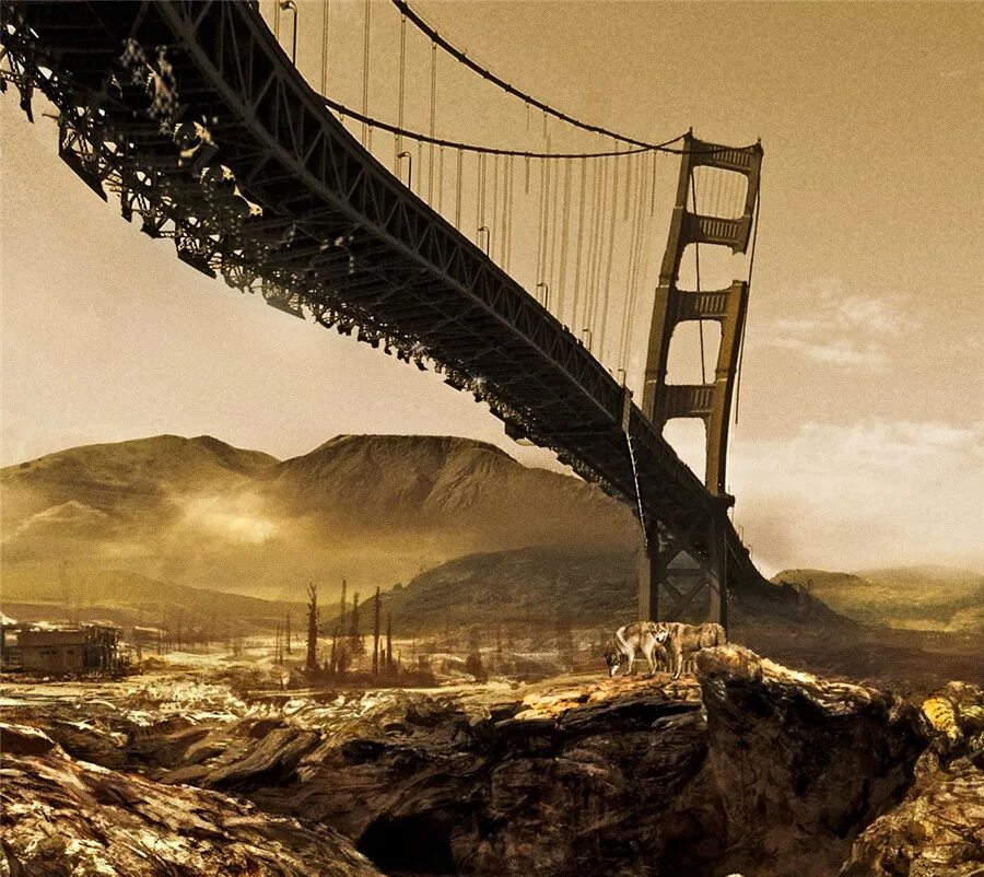 Мост в сша разрушение. Мост золотые ворота разрушенный. Разрушенный мост постапокалипсис. Мост золотые ворота постапокалипсис. Разрушенный мост в Сан Франциско.