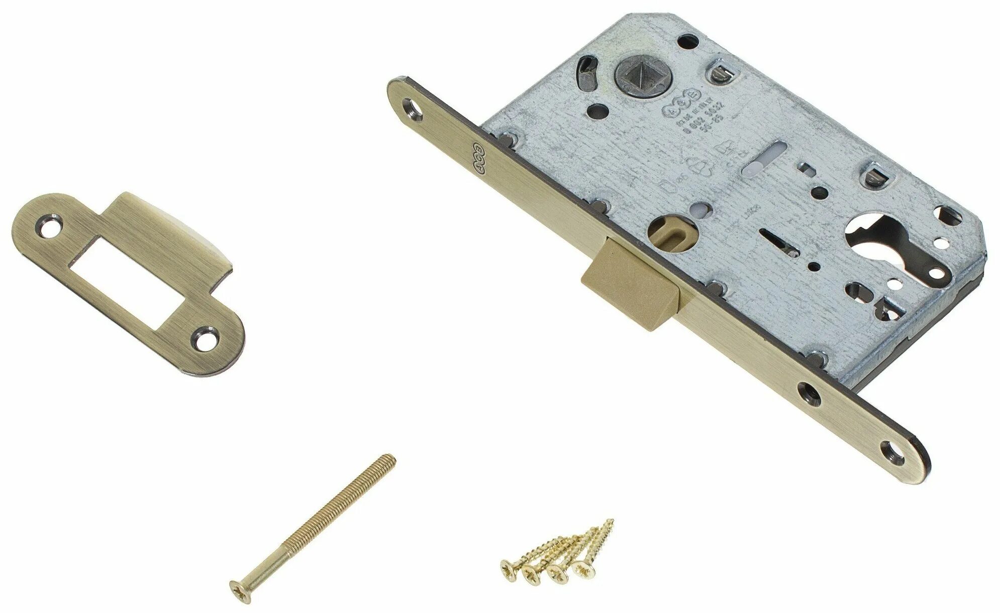 Бесшумная защёлка сантехническая wc 414 chrome adden bau. 93. 34. Замок - магнитный agb mediana polaris ("чёрный" ral 9005"). Врезной замок agb mediana evolution.