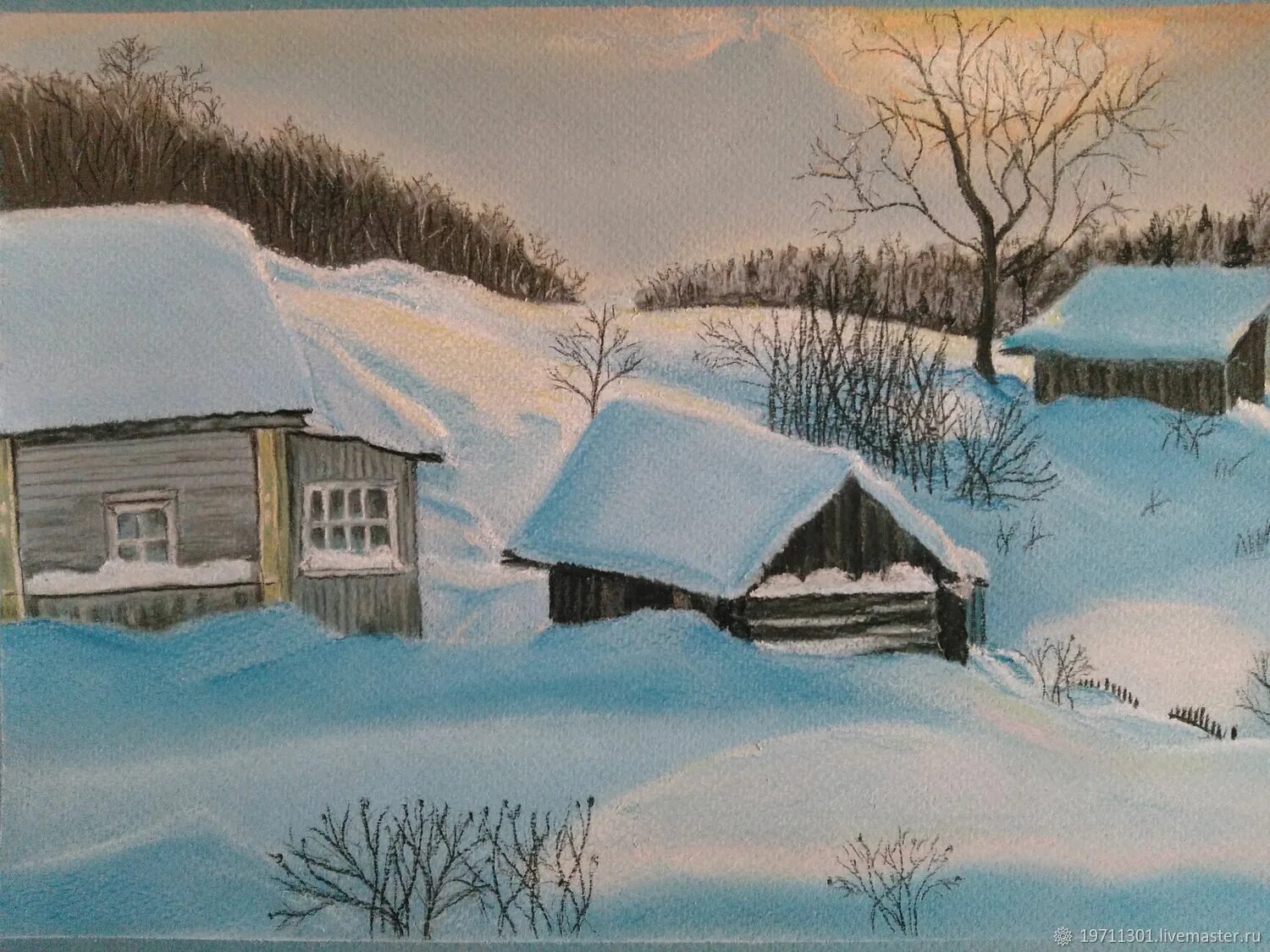Был долгий зимний вечер. Деревня зимой картины. Картина зимний вечер. Деревня зимой пастелью серый.