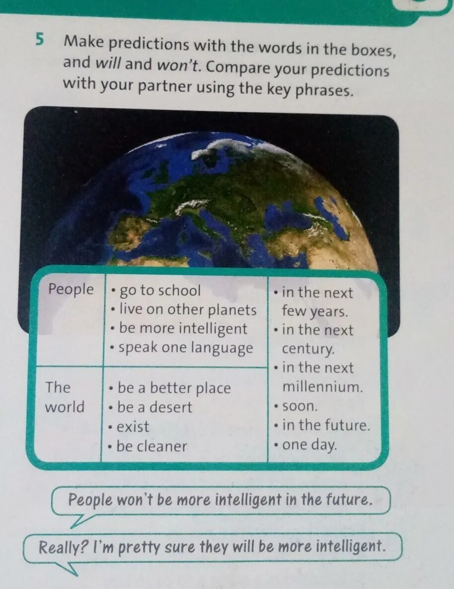 Compare with your partner. Making predictions. make no predictions. english plus 7 grade students book p 81 ex5 make predictions with the words in the boxes and will and won&#039;t. making predictions ex.