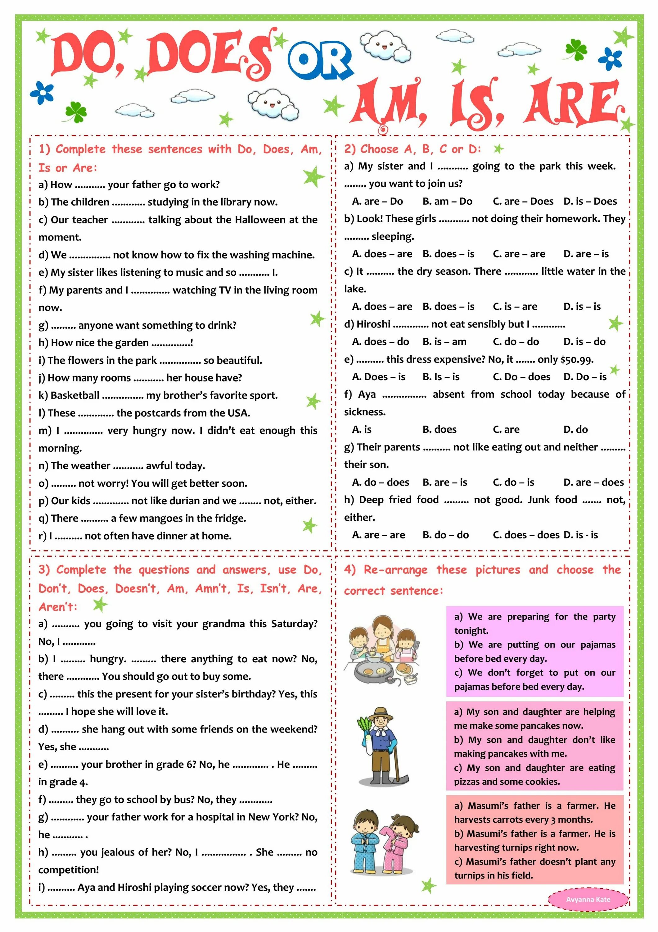 Complete with do does have has can. Do does упражнения worksheet. am is are или do does worksheets. do does is are worksheets. do does am is are упражнения.