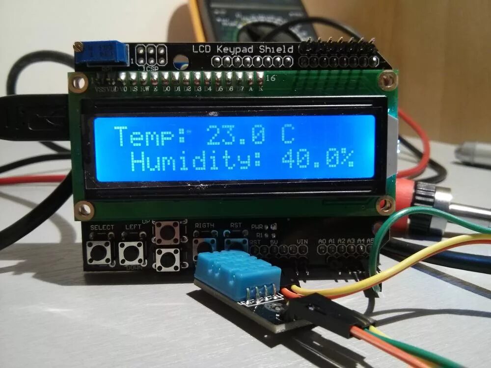 Ардуино с дисплеем с кнопками. Метеостанция ардуино i2c dht11. arduino uno dht22 lcd display 1602. ардуино dht11 шилд lcd.