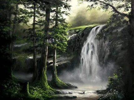 Картина водопад лес