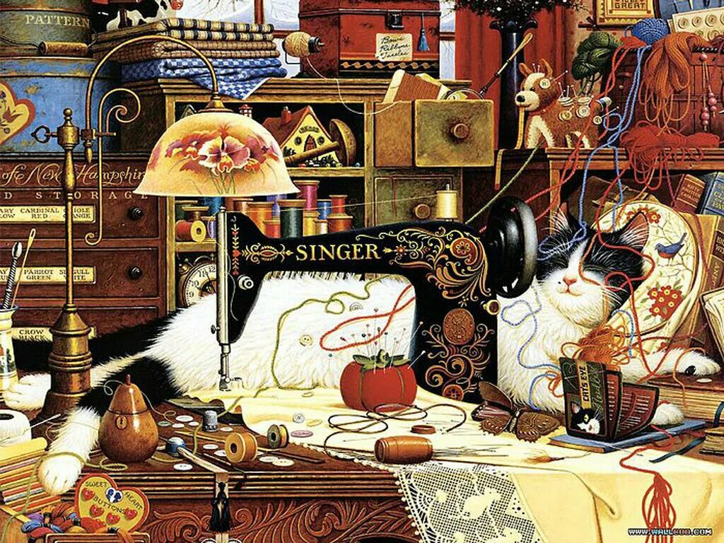 Художник Charles Wysocki коты. Открытка с днем портного