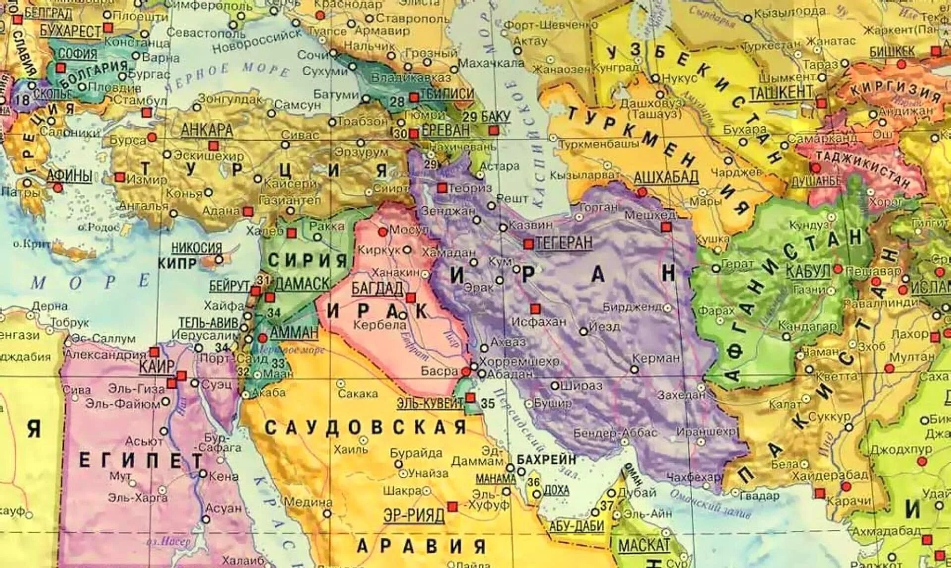 Политическая карта ближнего Востока. Карта Ирана и Ирака на русском языке географическая крупная. Иран Ирак Сирия на карте.