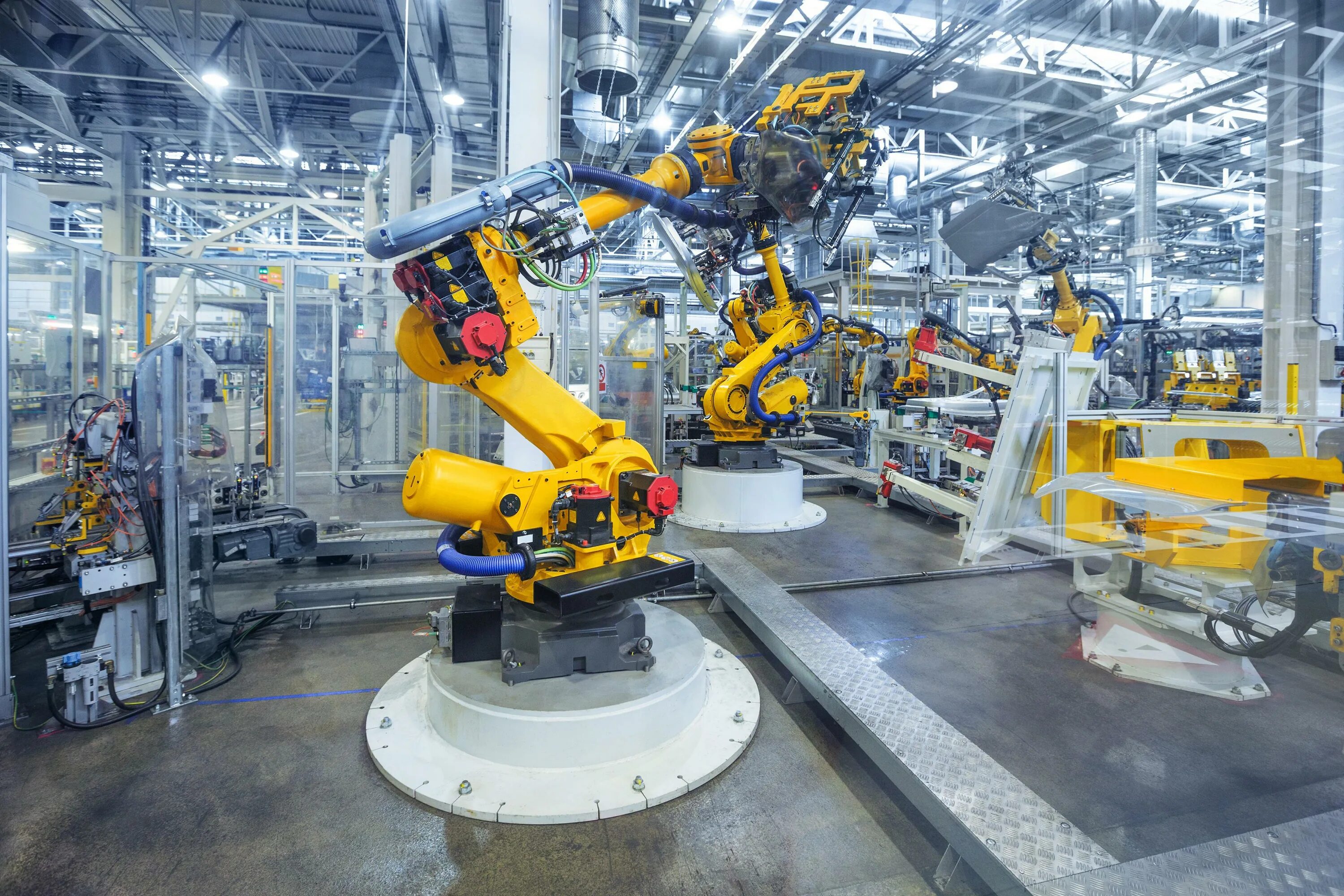 Robot factory. Промышленные роботы. Роботы в машиностроении. Сборочные промышленные роботы. Производственные машины и оборудование.