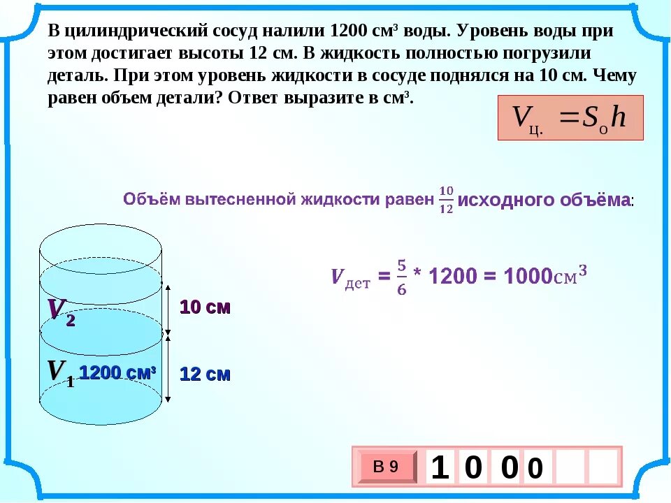 В цилиндре налито 10 литров воды. Формула объема жидкости в сосуде. Формула объема воды. Объем сосуда. Как найти объем воды в стакане.