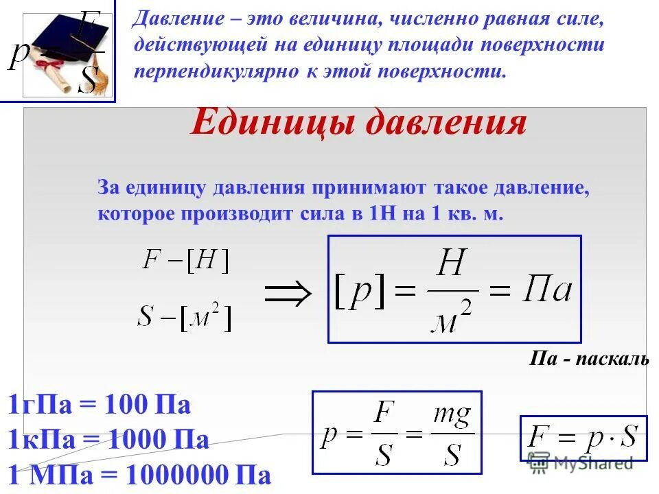 Давление твердого тела это физическая величина равная