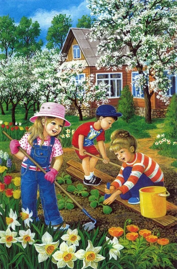 Картина в садик. Весенняя картина для детей. Лето для дошкольников. Труд весной для дошкольников.