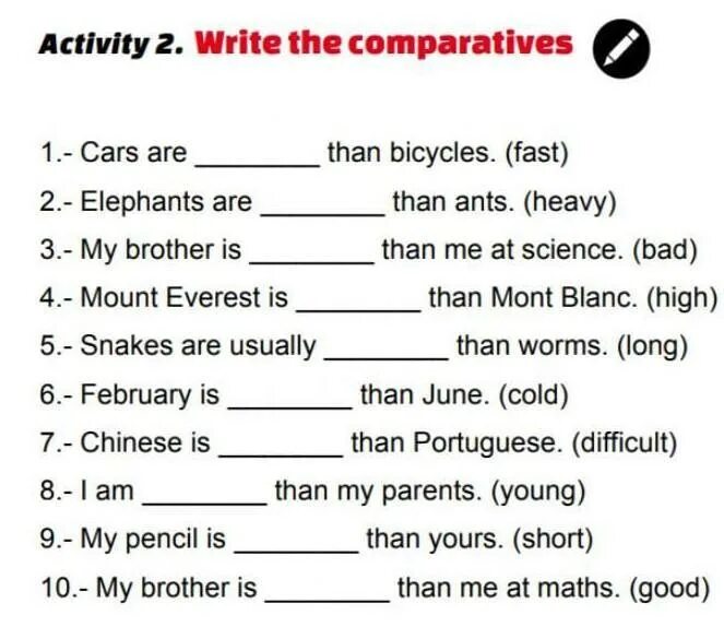 Write the comparative bad