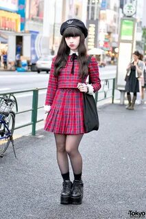 Harajuku Girl in Plaid Honey Cinnamon Dress & Platform Shoes Tokyo Fash...
