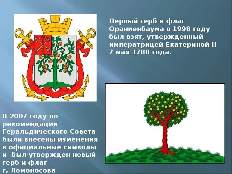 Сосед кофейного дерева на гербе. Герб Ломоносова. Герб с деревом. Герб г Ломоносова. Деревья на флагах и гербах..