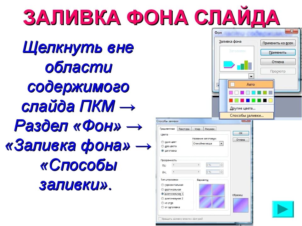 Как вставить фон в презентацию. Способы заливки фона слайда. способы заливки слайдов. заливка для презентации. перечислите способы заливки слайдов.