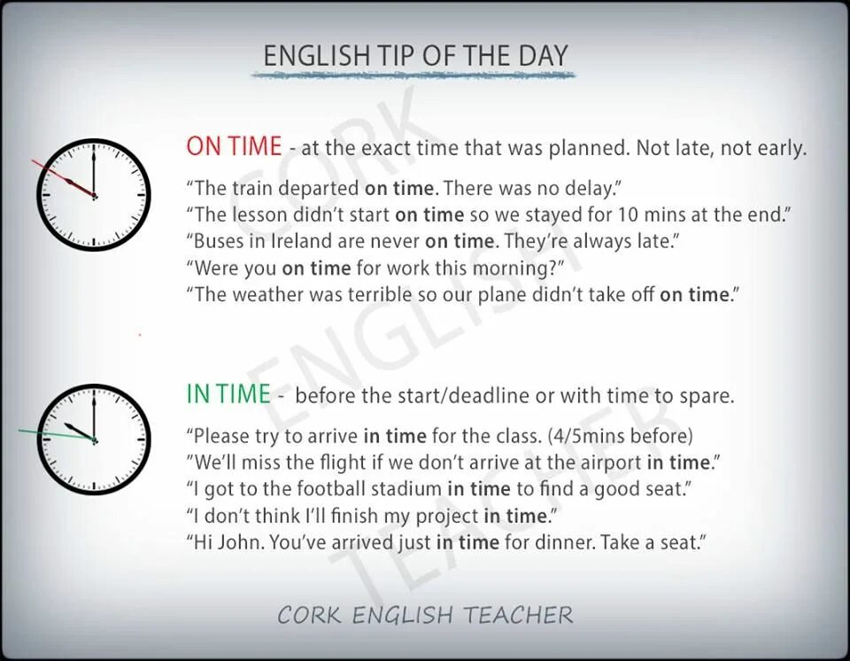 Время первых фразы. On time in time разница. Предложения с on time и in time. In time on time разница на английском. On time in time разница упражнения.