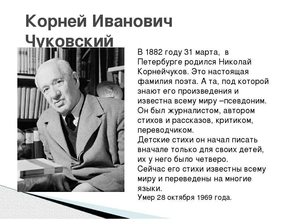 Чуковский творчестве писателя. Про Корнея Чуковского для детей 2. Биография Чуковского кратко. Чуковский биография.