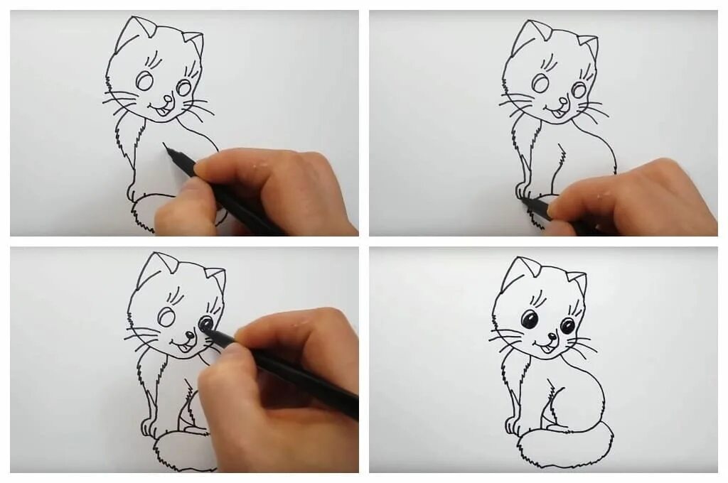 Как сделать котика нарисовали. Три кота рисунок карандашом пошагово. котика нарисовать для первоклассника. нарисовать котенка ребенку. нарисовать кошку и покрасить.