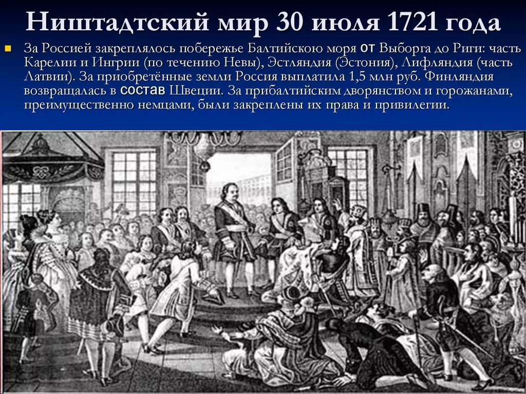 Г ништадтский мир. Ништадский Мирный договор.1721. 1721 Год Ништадтский мир.