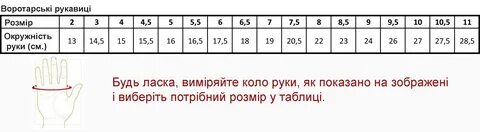 Вратарская размерная сетка
