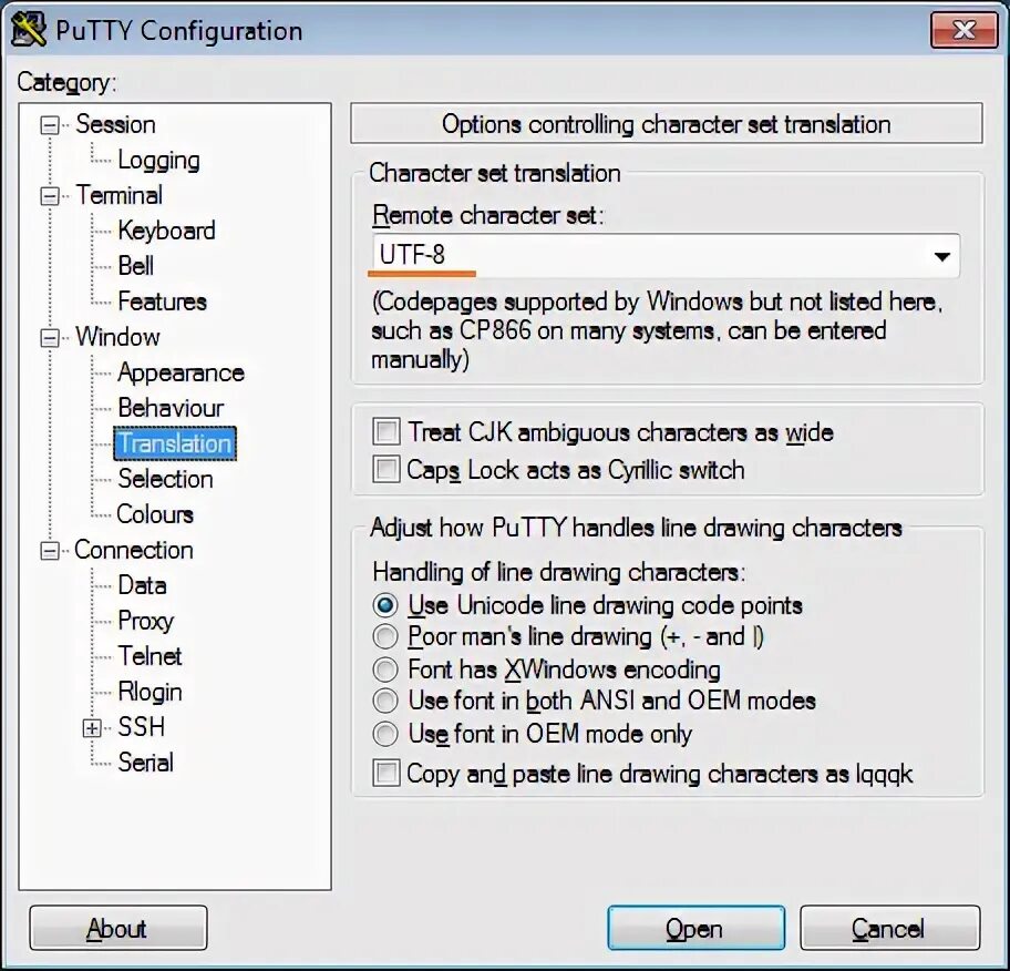 Putty. Set перевод на русский. Remote in перевод. Character encoding. Control characters