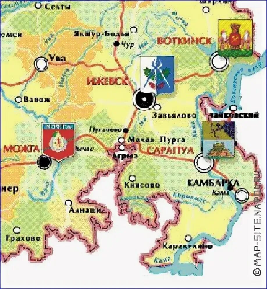 Где удмуртия на карте. Малая Пурга Удмуртия на карте. Карта Удмуртии с достопримечательностями. Туристический маршрут по Ижевску. Туристический маршрут по Удмуртии.