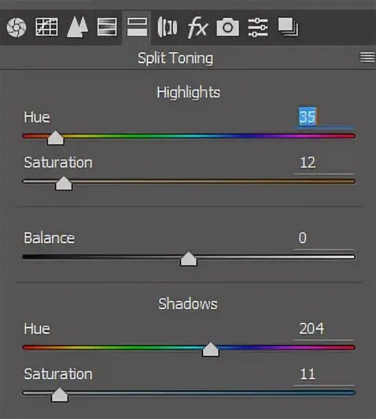 Split settings. Split toning.