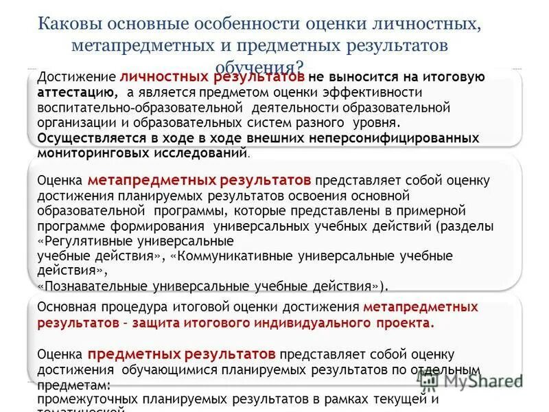 Особенности оценки предметных результатов