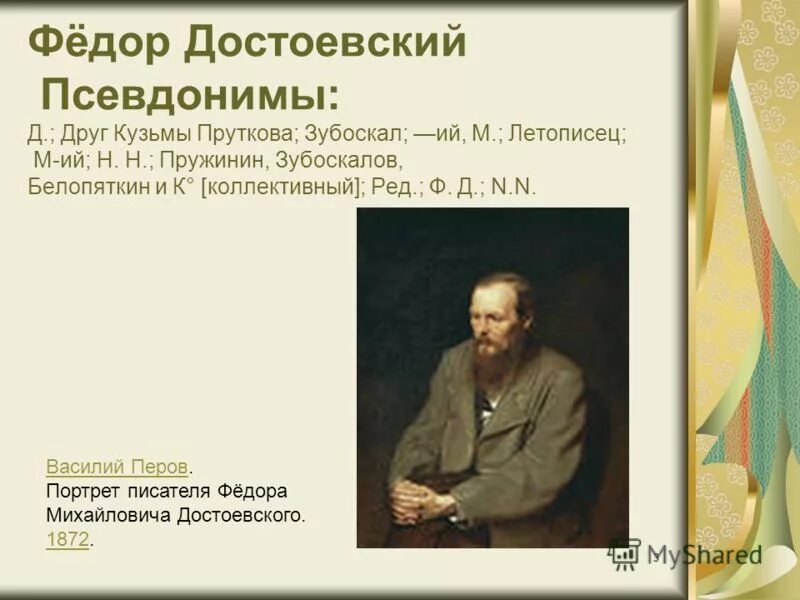 Псевдонимы достоевского. Псевдонимы достоевского