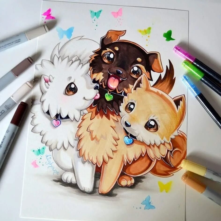 Собаки маркерами. Художник Lighane (Lisa) покемоны. Милые рисунки. Милые рисунки животных. Милые арты животных.