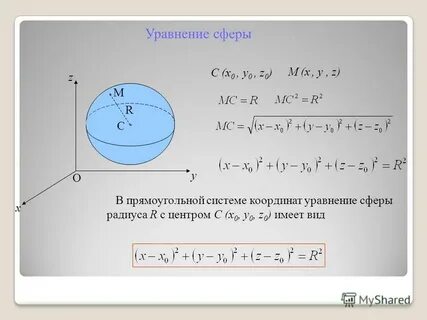 Координаты центра и радиус сферы
