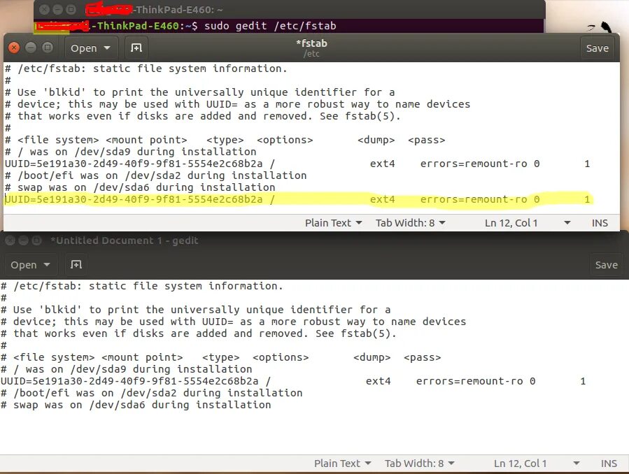 Монтирование etc fstab. Fstab. gedit. как выглядит запись smb в fstab при монтировании id линукс. программа gedit для чего это.